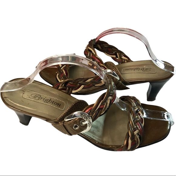 Brighton Figi Sandals Braided Metallic Tones Leather Silver Buckles Size 10 - Picture 3 of 7